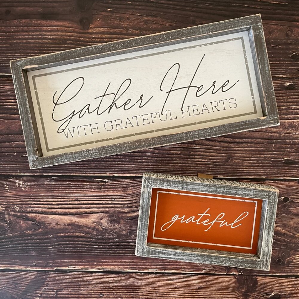 CLEARANCE!Fall Holiday Wood Signs / Set of 2 / Thanksgiving/Gather Here/Grateful